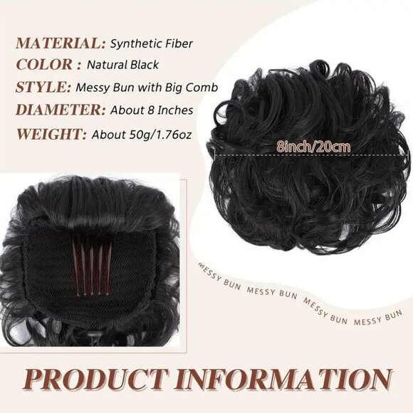 Elegant Women's 8-Inch Silvey Gray Drawstring Messy Bun Chignon Extension - Picture 4 of 8